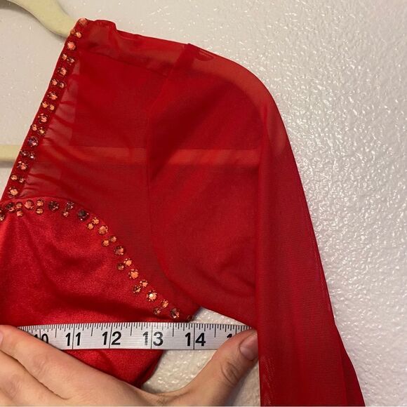 Kelle red 2 piece leotard and leggings Dance Costume set -Adult SA - Picture 6 of 14